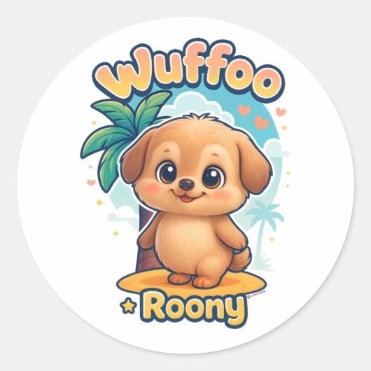 Wuffoo Roony Cute Kawaii Puppy Tropical stickers (Voorkant)