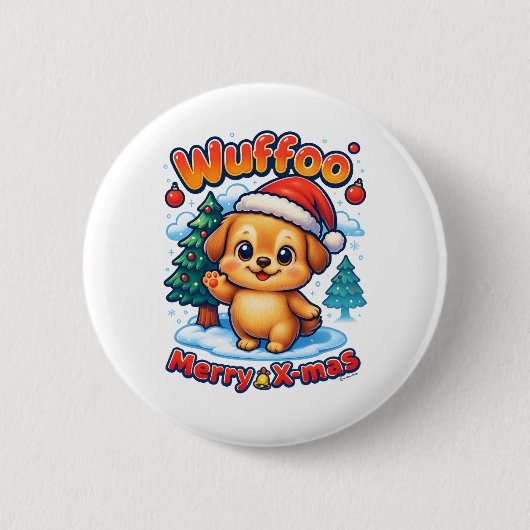 Wuffoo Roony Merry X-mas Kawaii 3D Holiday Ronde Button 5,7 Cm (Voorkant)