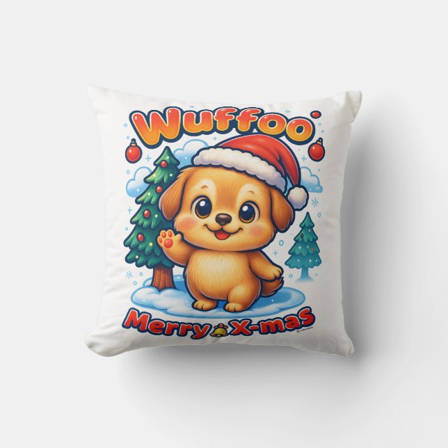 Wuffoo Roony Prettig Kerstfeest Kawaii 3D Feestdag Kussen (Voorkant)