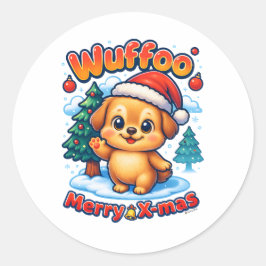 Wuffoo Roony Prettig Kerstfeest Kawaii 3D Feestdag Ronde Sticker