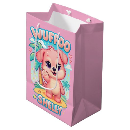 Wuffoo Shelly Kawaii Puppy Tropical Island Medium Cadeauzakje (Voorkant Gekanteld)