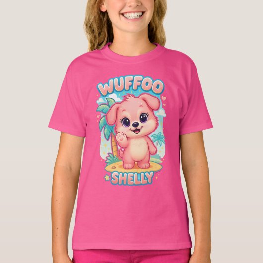 Wuffoo Shelly Kawaii Puppy Tropical Island T-shirt (Voorkant)