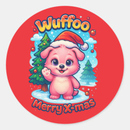 Wuffoo Shelly Merry X-mas Kawaii 3D Holiday Ronde Sticker