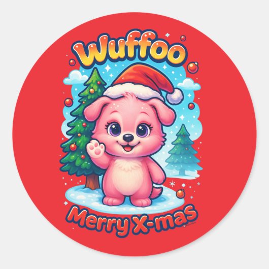 Wuffoo Shelly Merry X-mas Kawaii 3D Holiday Ronde Sticker (Voorkant)