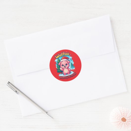 Wuffoo Shelly Merry X-mas Kawaii 3D Holiday Ronde Sticker (Envelop)