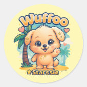 Wuffoo Starssie Kawaii Puppy Tropical Island Ronde Sticker (Voorkant)