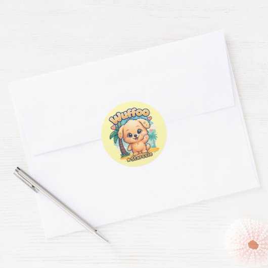Wuffoo Starssie Kawaii Puppy Tropical Island Ronde Sticker (Envelop)