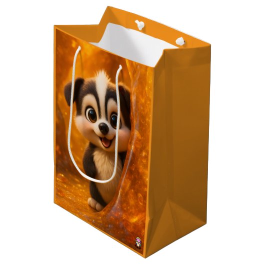 Wuffoo Surffie Cute Kawaii Puppy Amber Medium Cadeauzakje (Voorkant Gekanteld)