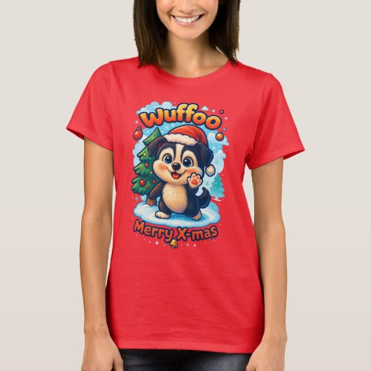 Wuffoo Surffie Merry X-mas Kawaii 3D Holiday T-shirt (Voorkant)