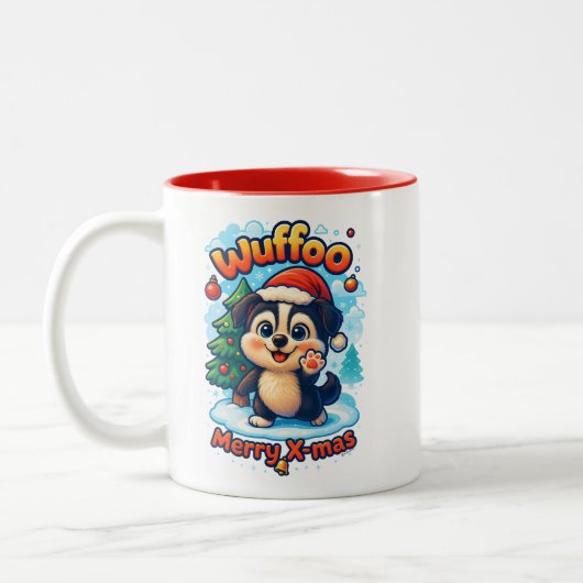 Wuffoo Surffie Merry X-mas Kawaii 3D Holiday Tweekleurige Koffiemok (Links)