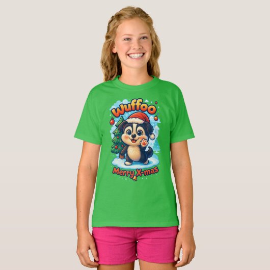 Wuffoo Surffie Prettig Kerstfeest Kawaii 3D Feestd T-shirt (Voorkant volledig)