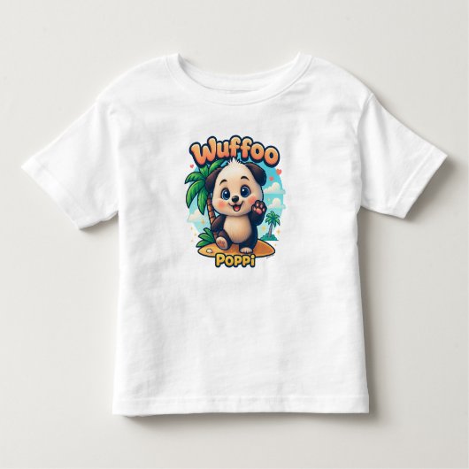 Wuffoo Surffie Schattig Kawaii Hondje Tropisch Eil Kinder Shirts (Voorkant)
