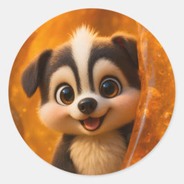 Wuffoo Surffie Schattige Kawaii Hond Amber Ronde Sticker