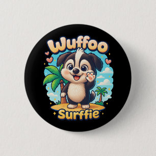Wuffoo Surffie Schattige Kawaii Hond Tropisch Eila Ronde Button 5,7 Cm