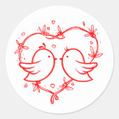 Wuftige Liefdesvogels Boho Rode Hartentuin Trouwda Ronde Sticker (Voorkant)
