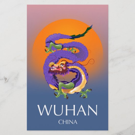 Wuhan China Draak reisposter Briefpapier (Voorkant)