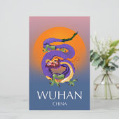 Wuhan China Draak reisposter Briefpapier (Staand voorkant)