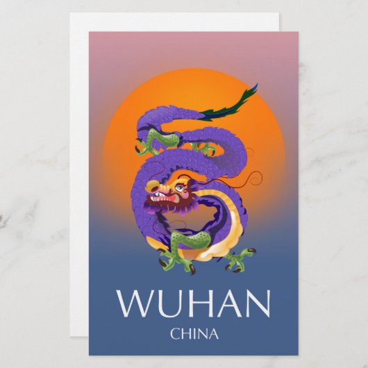 Wuhan China Dragon-reisposter Briefpapier (Voorkant / Achterkant)