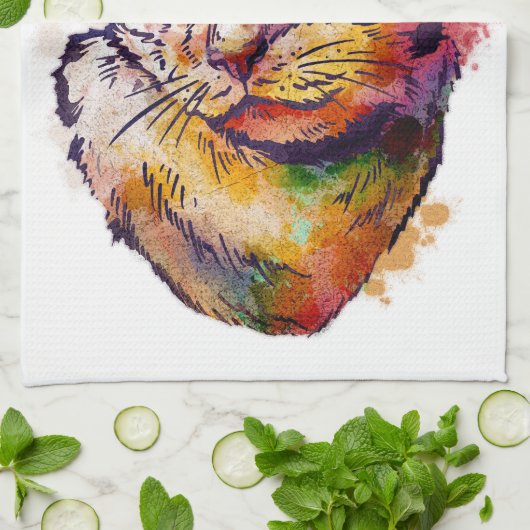 Wunderschöne Katze in Aquarell gemalt Theedoek (Gevouwen)