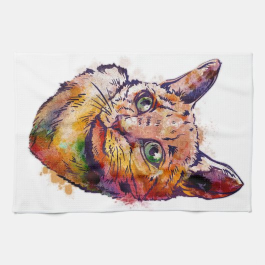 Wunderschöne Katze in Aquarell gemalt Theedoek (Horizontaal)