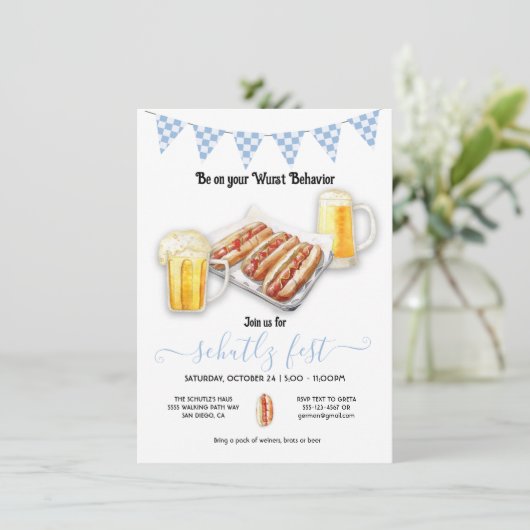 Wurst gedrag Oktoberfest Party Kaart (Staand voorkant)