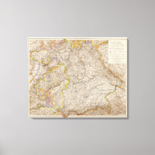 Wurttemberg, Bayern Atlas Map of Germany Canvas Afdruk