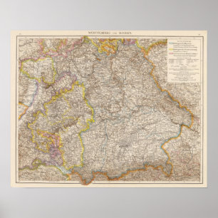 Wurttemberg, Bayern Atlas Map of Germany Poster