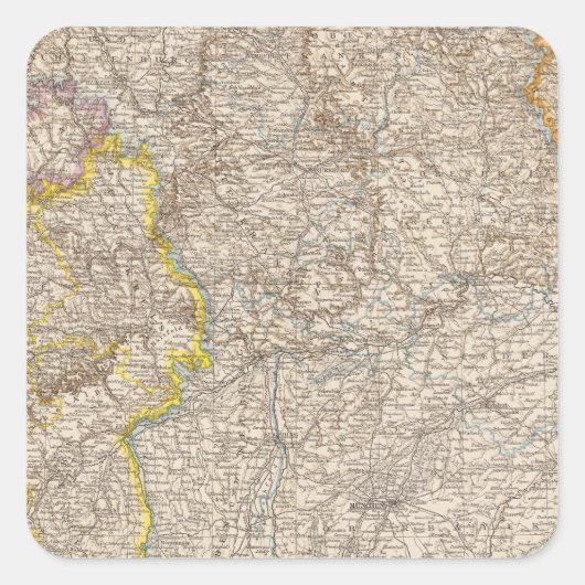 Wurttemberg, Bayern Atlas Map of Germany Vierkante Sticker (Voorkant)