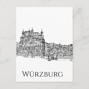 Würzburg Beieren Stadsgezicht Minimalistische Lijn Feestdagenkaart