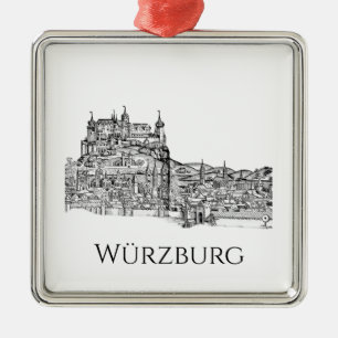 Würzburg Beieren Stadsgezicht Minimalistische Lijn Metalen Ornament