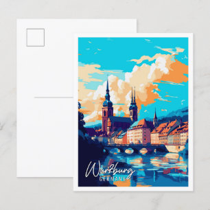 Wurzburg Duitsland vintage reisillustratie Briefkaart