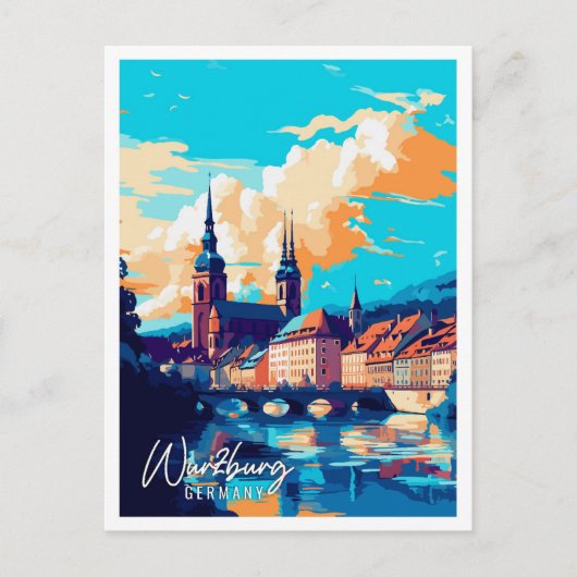 Wurzburg Duitsland vintage reisillustratie Briefkaart (Voorkant)