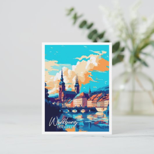 Wurzburg Duitsland vintage reisillustratie Briefkaart (Staand voorkant)
