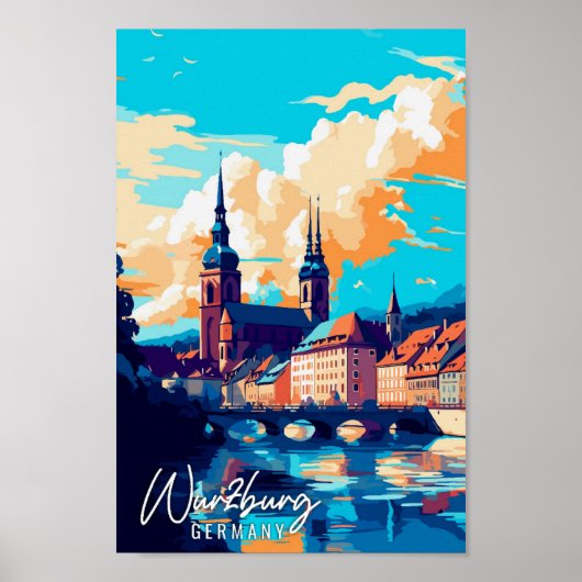 Wurzburg Duitsland vintage reisillustratie Poster (Voorkant)