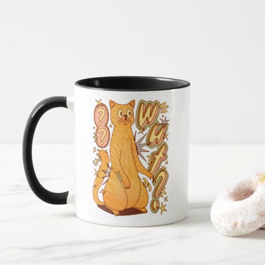Wut? / Een Oranje kattenillustratie Mok (Met donut)