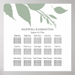 Wuwelijk ZITTECHART Elegant Sage Green Leaves Poster