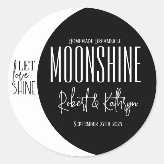 Wuwelijkheidsetiket/Jubileum Moonshine Ronde Sticker (Voorkant)