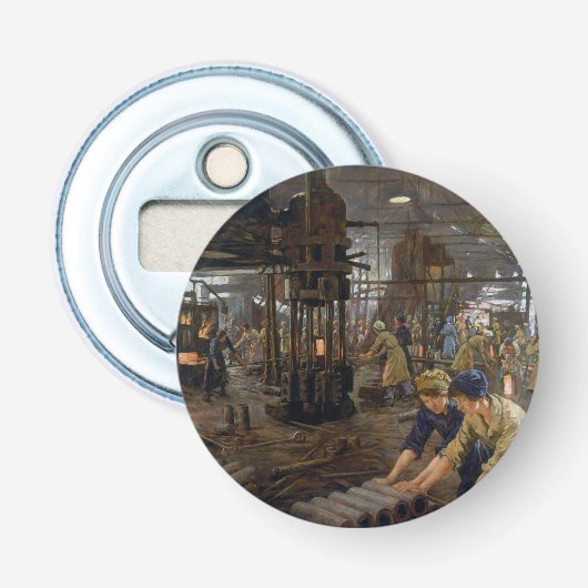 WW1 1918 Vrouwen werken bij een Munitie fabriek Button Flesopener (Voorkant)