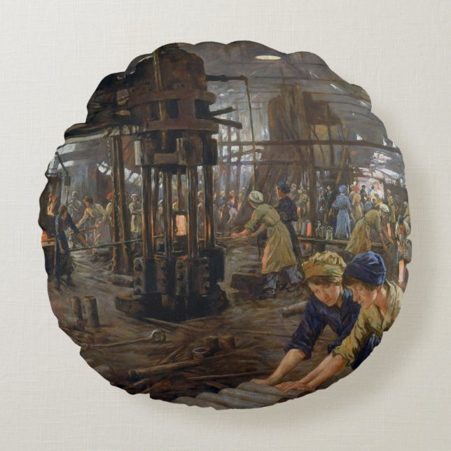 WW1 1918 Vrouwen werken bij een Munitie fabriek Rond Kussen (Voorkant)