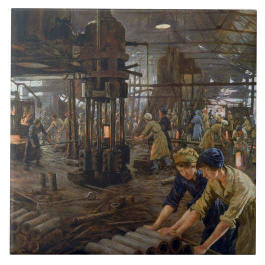 WW1 1918 Vrouwen werken bij een Munitie fabriek Tegeltje (Voorkant)