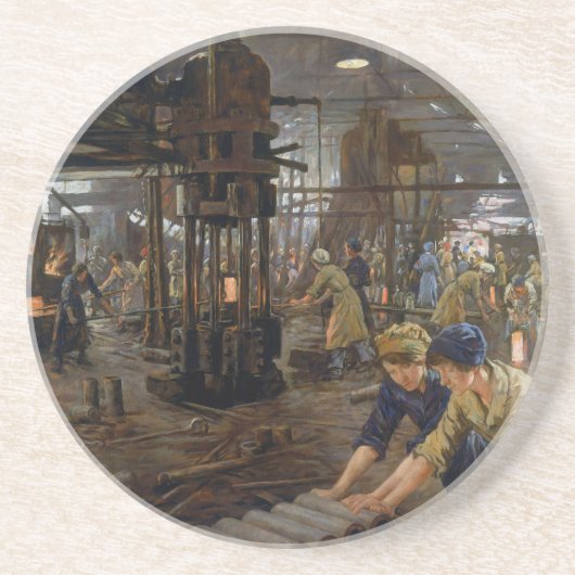 WW1 1918 Vrouwen werken bij een Munitie fabriek Zandsteen Onderzetter (Voorkant)