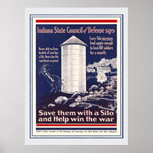 WW1 Indiana Corn Silo Patriotic Farmers Poster