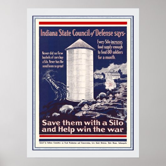  WW1 Indiana Corn Silo Patriotic Farmers Poster (Voorkant)