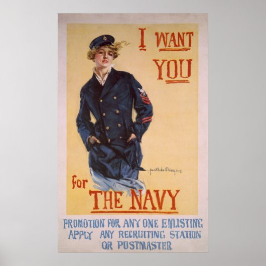 WW1-marine - Poster voor werving aan zee of afdruk (Voorkant)