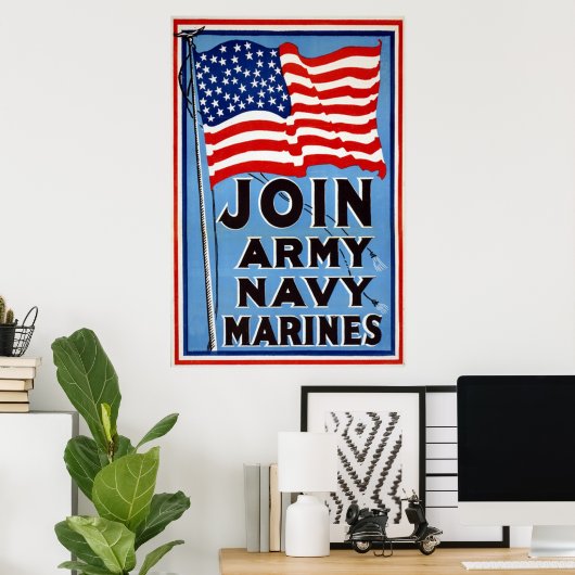 WW1-Poster ~ Join Army~ Navy~Marines Poster (Thuiskantoor)