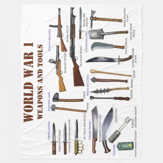 WW1 WAPENS EN TOOLS FLEECE DEKEN (Voorkant)