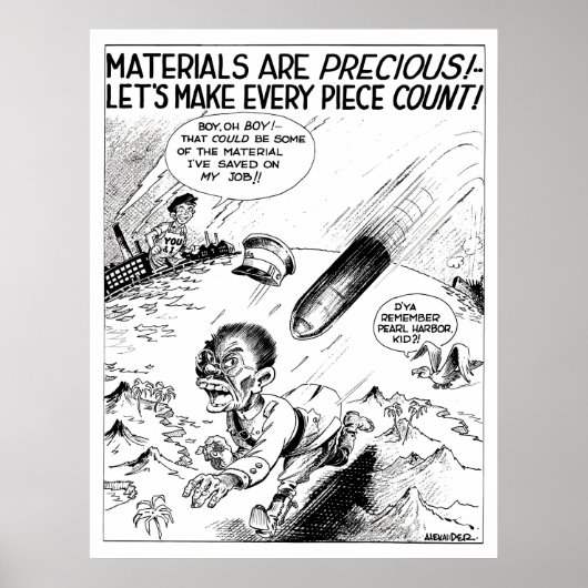 WW2 — Cartoon voor materiaalbewaring Poster (Voorkant)