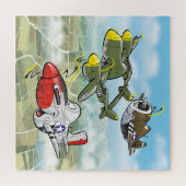 WW2-gevechtsvliegtuigen P-51, P-47, P-47karikature Legpuzzel (Horizontaal)