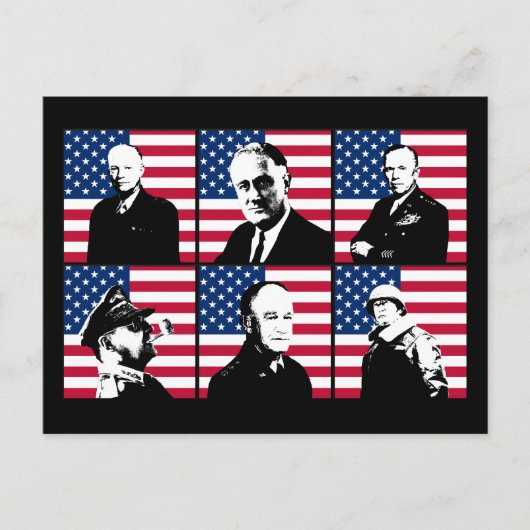 WW2 Heren en de Amerikaanse vlag Briefkaart (Voorkant)