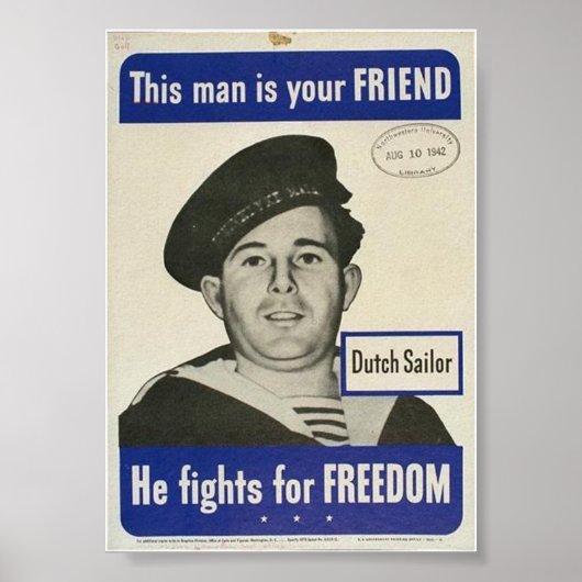 WW2 Nederlandse Sailor ziet er DRINK uit! Poster (Voorkant)